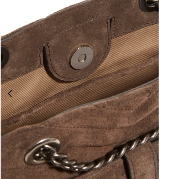 New Rebecca Minkoff Edie Fringe Quilt Suede Crossbody Bag Purse Handbag, Porcini - Picture 2 of 14